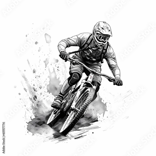 Mountain biker sketch Design. Generative AI