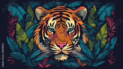 Vector background with abstract tiger in the jungle