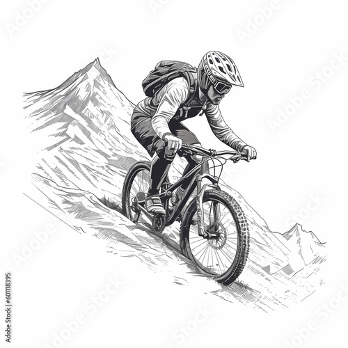 Mountain biker sketch Design. Generative AI