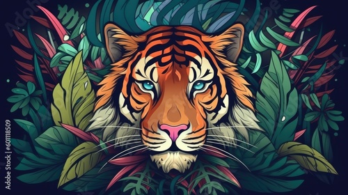 Vector background with abstract tiger in jungle