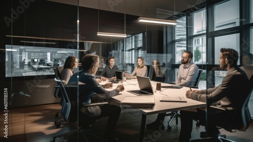 Architects video conferencing in office meeting