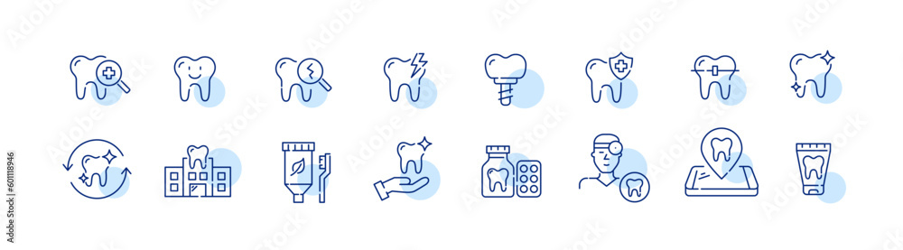 Set of dental health related icons. Dentistry, orthodontic treatment and hygiene. Pixel perfect, editable stroke set Set of dental health related icons. Dentistry, orthodontic treatment and hygiene. Pixel perfect, editable stroke set