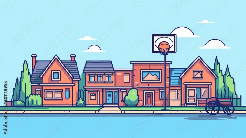 Simple vector illustration of a neighborhood basketball