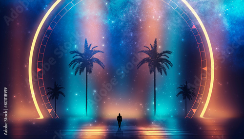 Fantasy neon futuristic lan...
