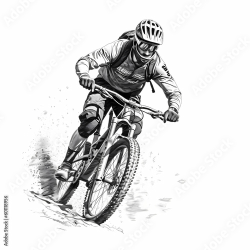 Mountain biker sketch Design. Generative AI