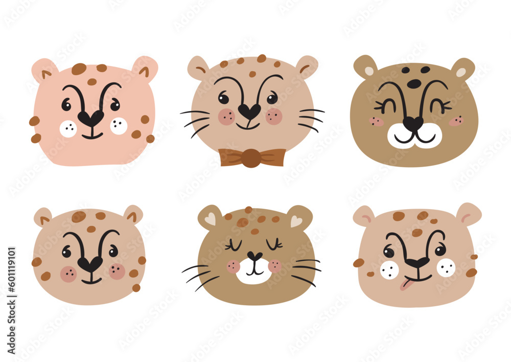 Collection of cute cheetah faces.