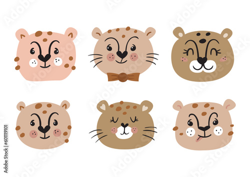 Collection of cute cheetah faces.