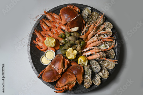 shellfish in a seafood platter