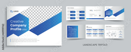 Corporate, business landscape trifold brochure design template