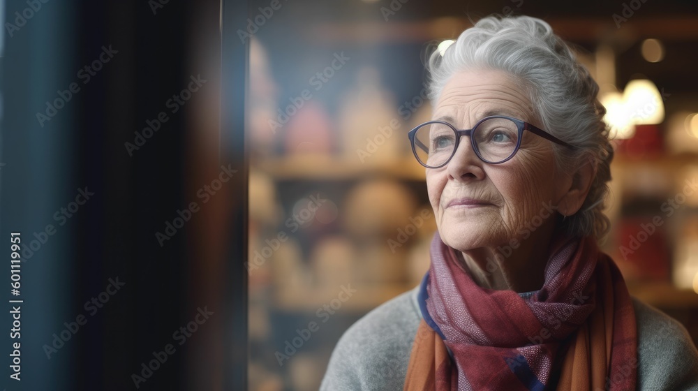 Portrait of a thoughtful senior female shop owner looking out Portrait of a thoughtful senior female shop owner looking out