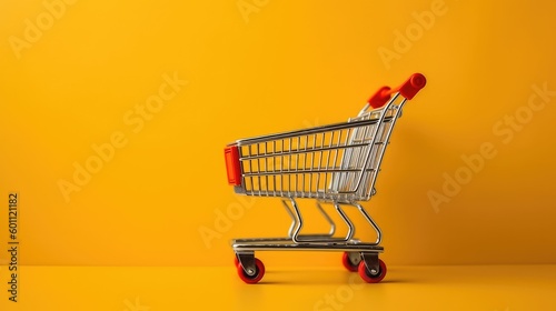 Shopping Cart on Yellow Background