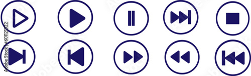 Media player icon set isolated on white background