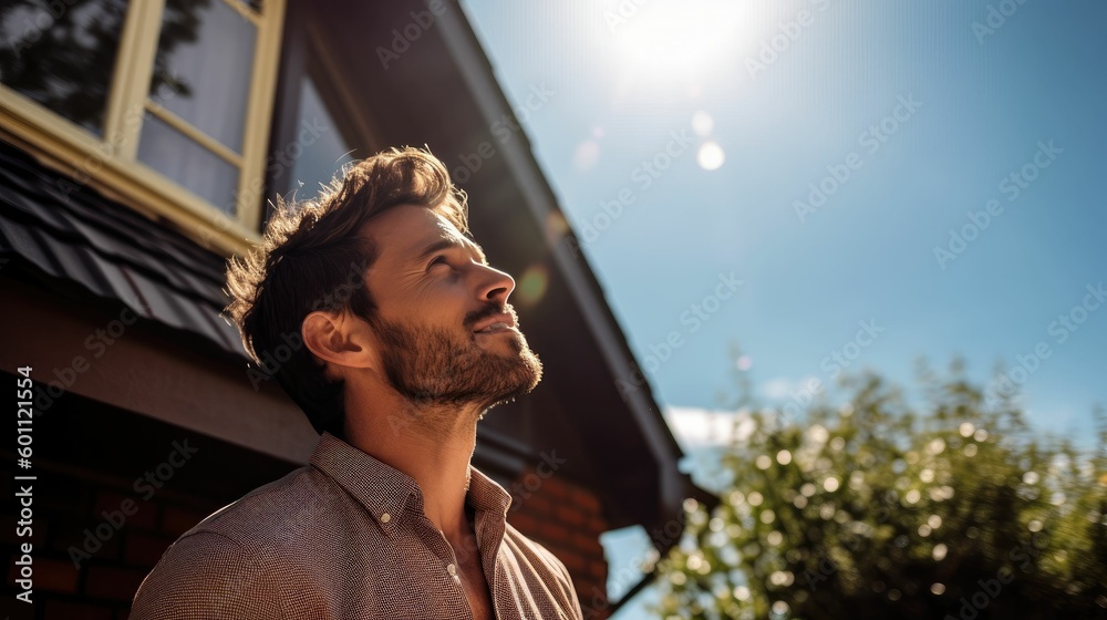 custom made wallpaper toronto digitalThoughtful man looking up in sunny courtyard