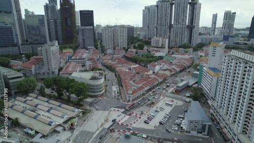 Aerial drone view of rows of shop houses in downtown Tanjong Pagar and Duxton - Singapore 2022 photo