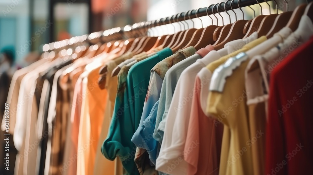 Clothes hanging on a rack in a store