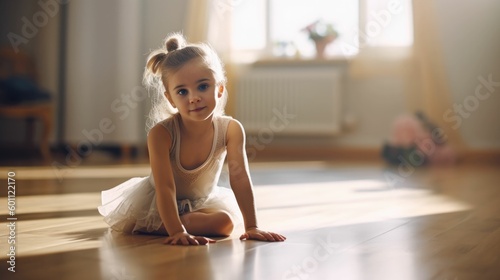 Stampa su tela Portrait of a little ballerina stretching