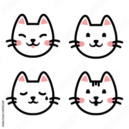 Set of cute kawaii cat faces EPS Vector