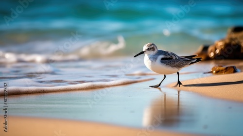 Sanderling or sandpiper on seashore photo