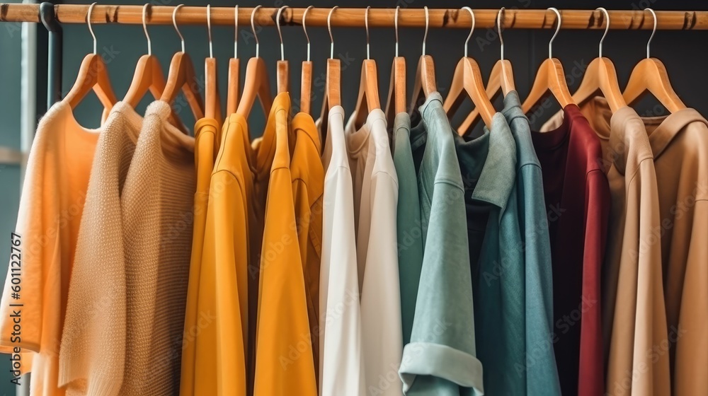 Row of different female clothes hanging on rack Row of different female clothes hanging on rack