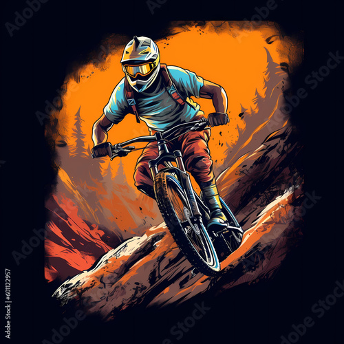 Downhill Biker Illustration. Generative AI © premiumdesign