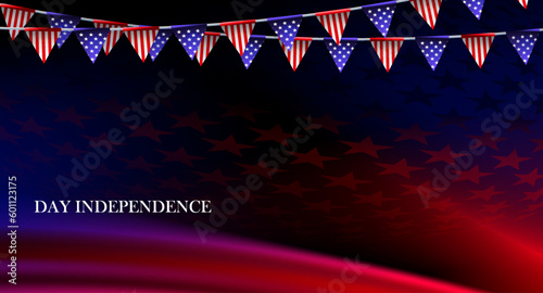 USA flag composition in blue and red gradient, garland isolated