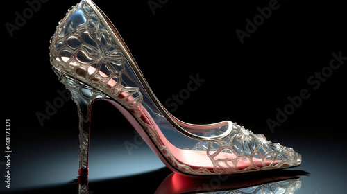 Crystal high-heeled shoes, noble, top class, silk decoration. Generative AI