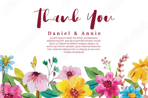 thank tou card template with watercolor flower illustrations