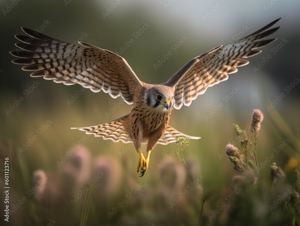 Fototapeta premium Kestrel's Hover: Master of the Wind Over the Meadows