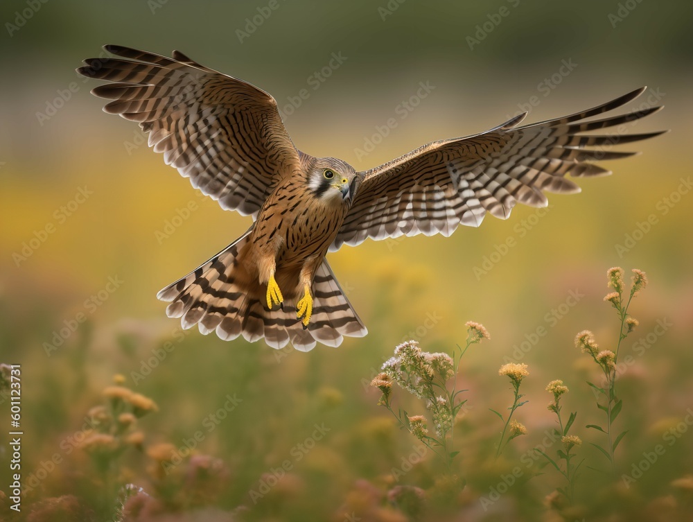 Fototapeta premium Kestrel's Hover: Master of the Wind Over the Meadows
