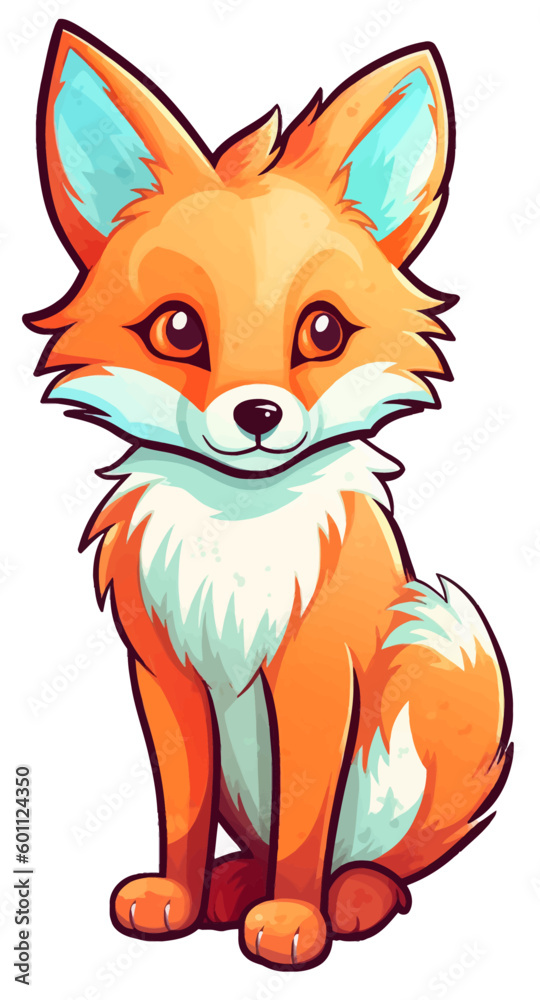 Cute colorful fox illustration sticker vector isolated animal