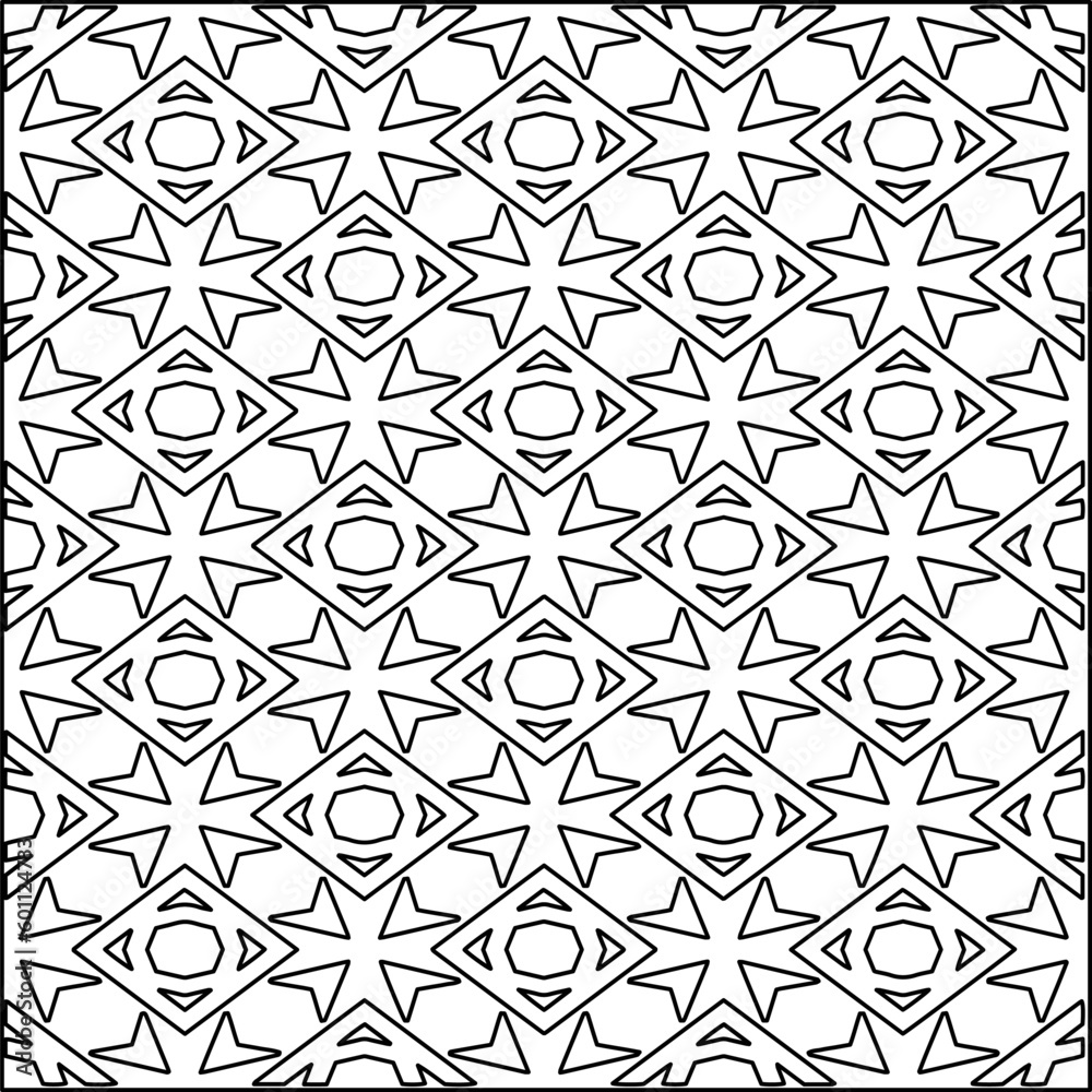 Geometric pattern of lines.  Black and white pattern for web page, textures, card, poster, fabric, textile.