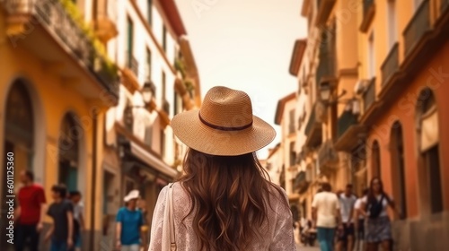 Woman in hat exploring old town while traveling © Oliver