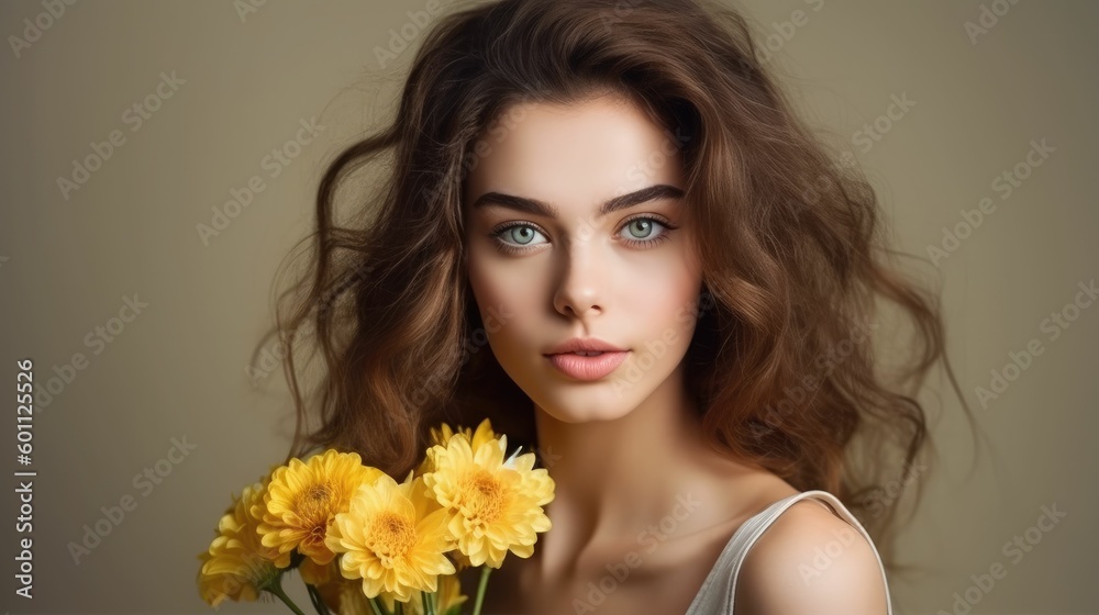 Portrait of young woman with flowers Portrait of young woman with flowers
