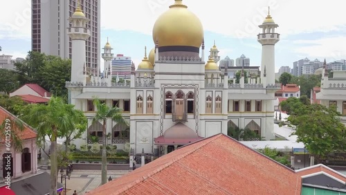 Aerial drone view of Sultan Mosque in Kampong Glam - Singapore 2022