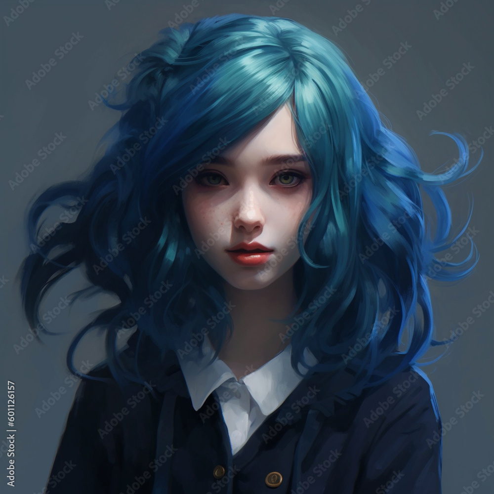 Fototapeta premium blue hair girl