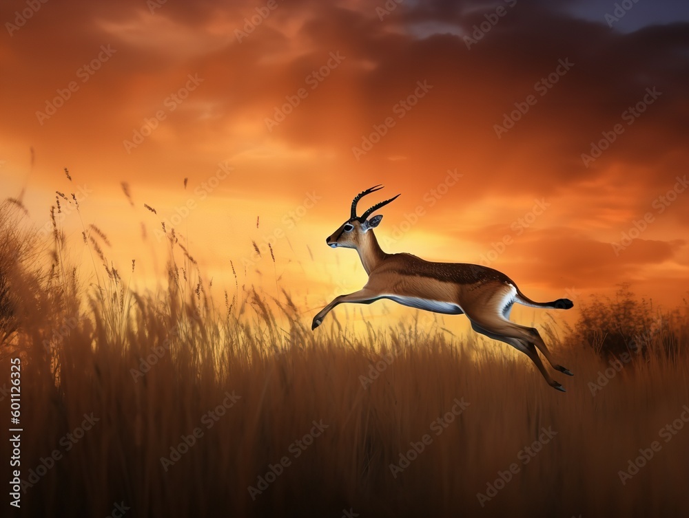 The Majestic Leap of a Gazelle in the African Savannah - obrazy, fototapety, plakaty 