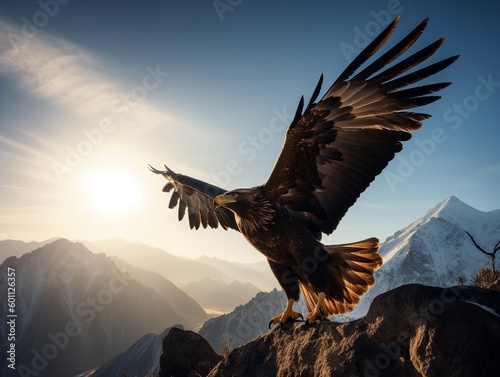 Golden Eagle's Ascent: Majesty in the Mountain Skies