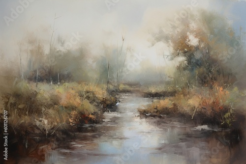 Oil painting landscape, muted colors With Generative AI technology