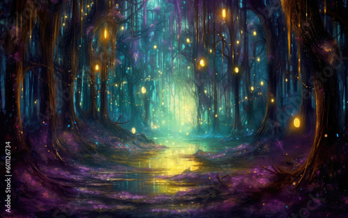 Enchanted Forest with Fairy Lights - created with Generative AI