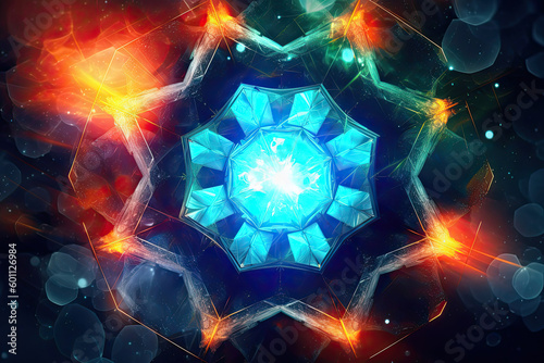 Abstract Epic Fractal Octagon Background with Glowing Aura, Generative AI