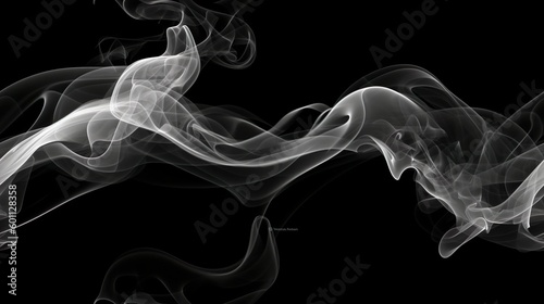 Rauchwolken, Dampf, nebel und weißer Nebeldampf. 3D-realistischer Rauch aus Staubpartikeln isoliert auf schwarzem Hintergrund, generative AI