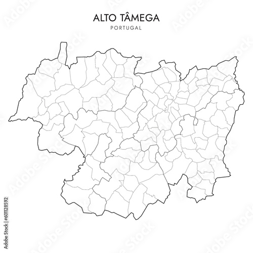 Vector Map of Alto Tâmega Subregion (Comunidade Intermunicipal) with administrative borders of District, Municipalities (Concelhos) and Civil Parishes (Freguesias) as of 2023 - Portugal