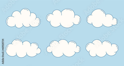 Set of simple cartoon clouds. Abstract white cloud symbols in flat style. Vector illustration