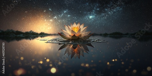 Zen lotus flower on water, meditation and spirituality concept, illustration generative ai