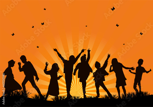 Happy children dancing outdoor in the summer