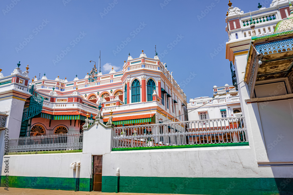 Naklejka premium Chettinadu Style Heritage Homes in Karaikudi, Pallathur, Athangudi & Kothamangalam are the most lavish & exquisite architectural beauty. This beautiful edifice situated at Chettinad region, Sivagangai