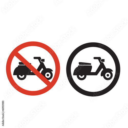 Icono de área de señal de estacionamiento de motos Icono de estacionamiento de motos de prohibición. Vector