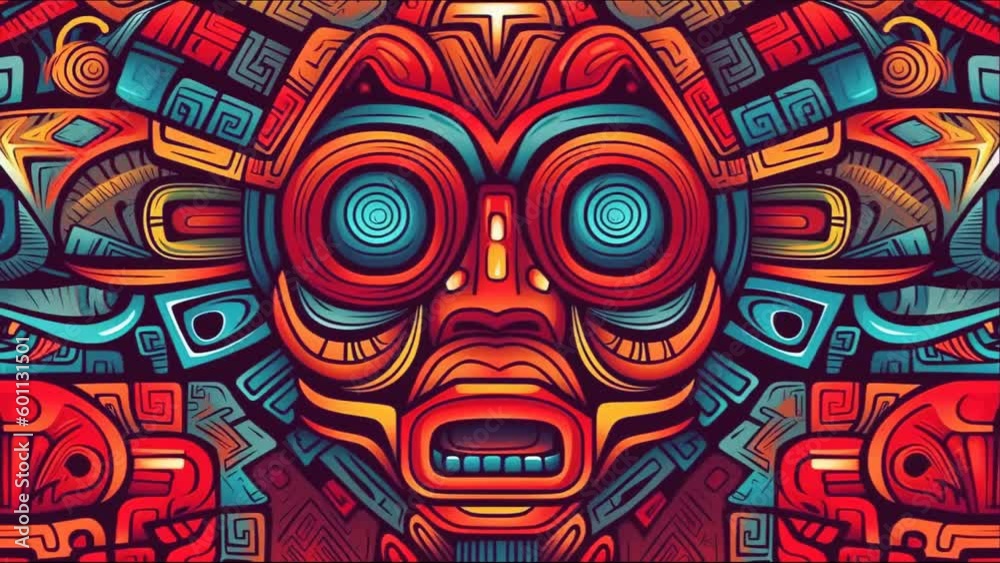 Tribal aztec graffiti live wallpaper. VJ  animation. Traditional Aztec pattern. AI generated. 60 FPS.