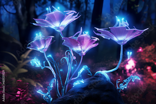 Magical and mystical luminous flowers, Generative AI