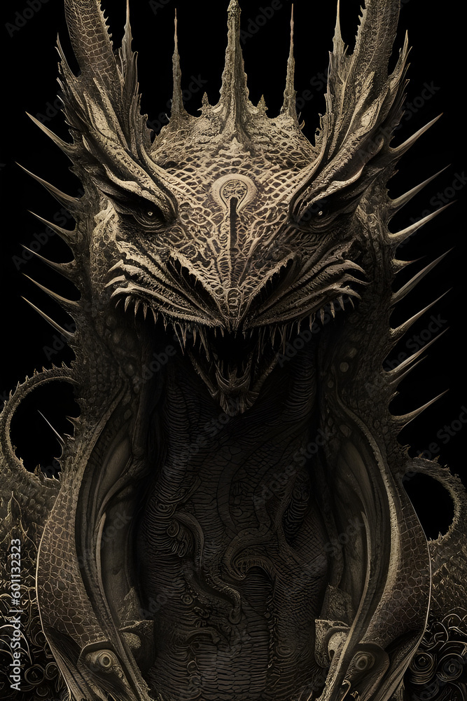 Portrait of a real dragon, big face close-up, generative ai